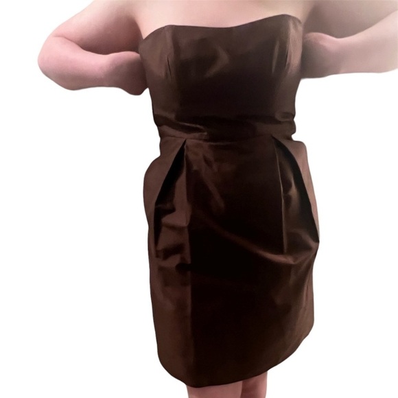 Jenny Yoo size 2 100% silk brown strapless mini dress for prom or bridesmaids - Picture 4 of 7